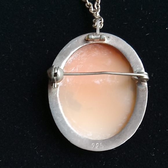 Elegant Cameo Pendant Necklace Antique/Vintage Stamped .925 Pendant Or Brooch - Picture 6 of 9